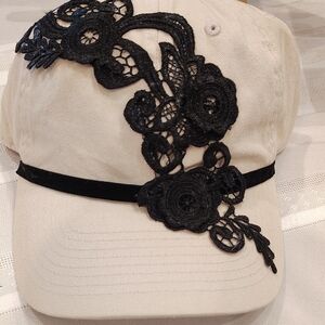 Black and Cream Lace Appliqué Hat